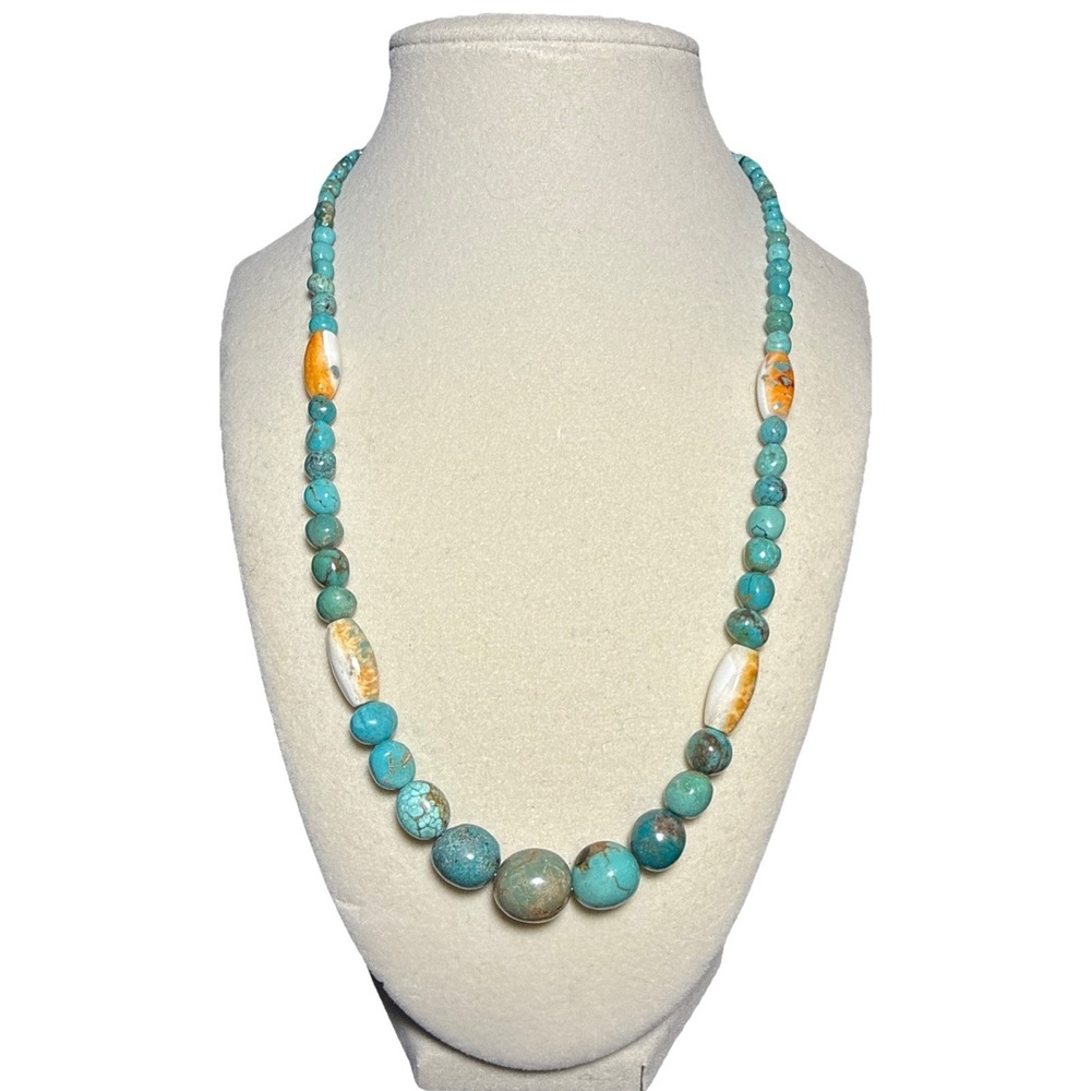 Jay King Sterling Silver Turquoise Beaded Necklace Orange and White Detail J14-4